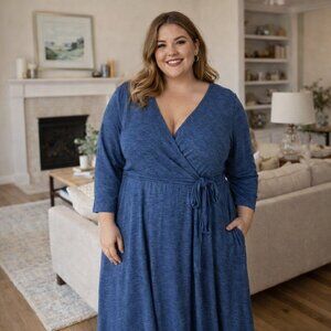 Torrid Plus Size Boho Wrap Midi Dress – Size 3 (3X) | Green Tie Waist Flowy